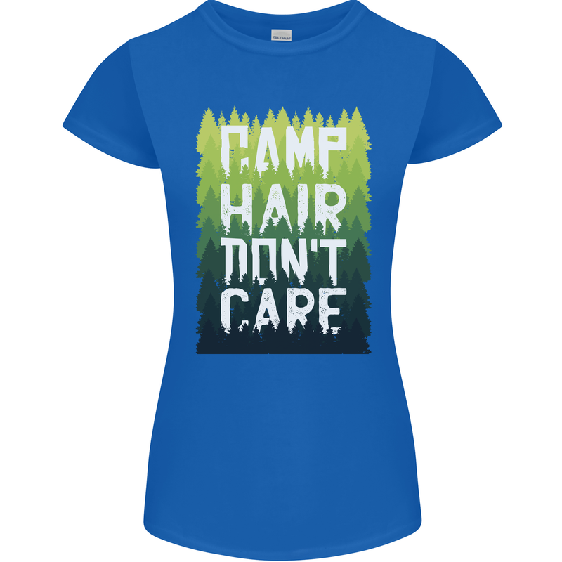 Camp Hair Dont Care Funny Caravan Camping Womens Petite Cut T-Shirt Royal Blue