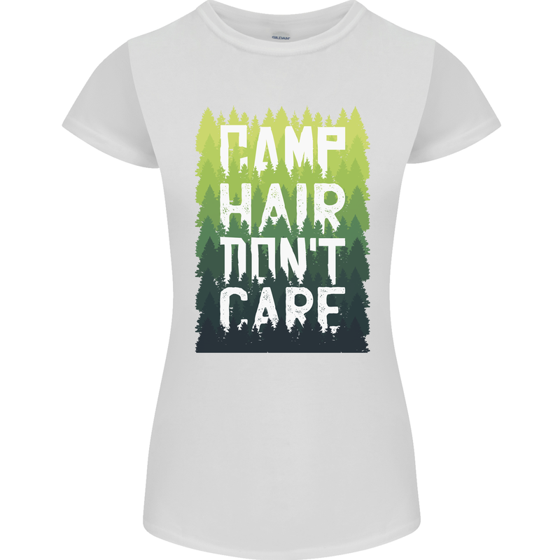 Camp Hair Dont Care Funny Caravan Camping Womens Petite Cut T-Shirt White