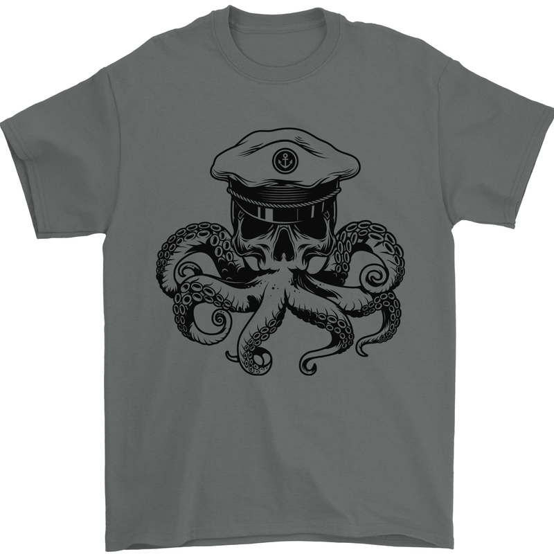 Captain Cthulhu Octopus Sailor Boat Navy Skull Mens T-Shirt 100% Cotton Charcoal