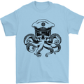 Captain Cthulhu Octopus Sailor Boat Navy Skull Mens T-Shirt 100% Cotton Light Blue