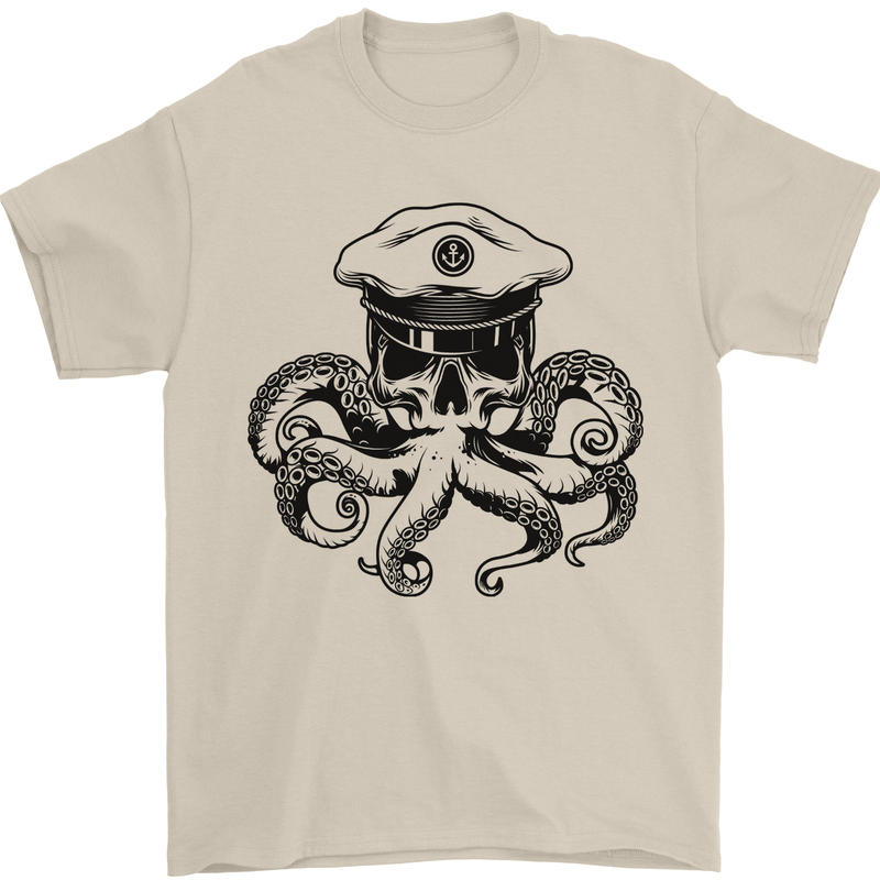 Captain Cthulhu Octopus Sailor Boat Navy Skull Mens T-Shirt 100% Cotton Sand