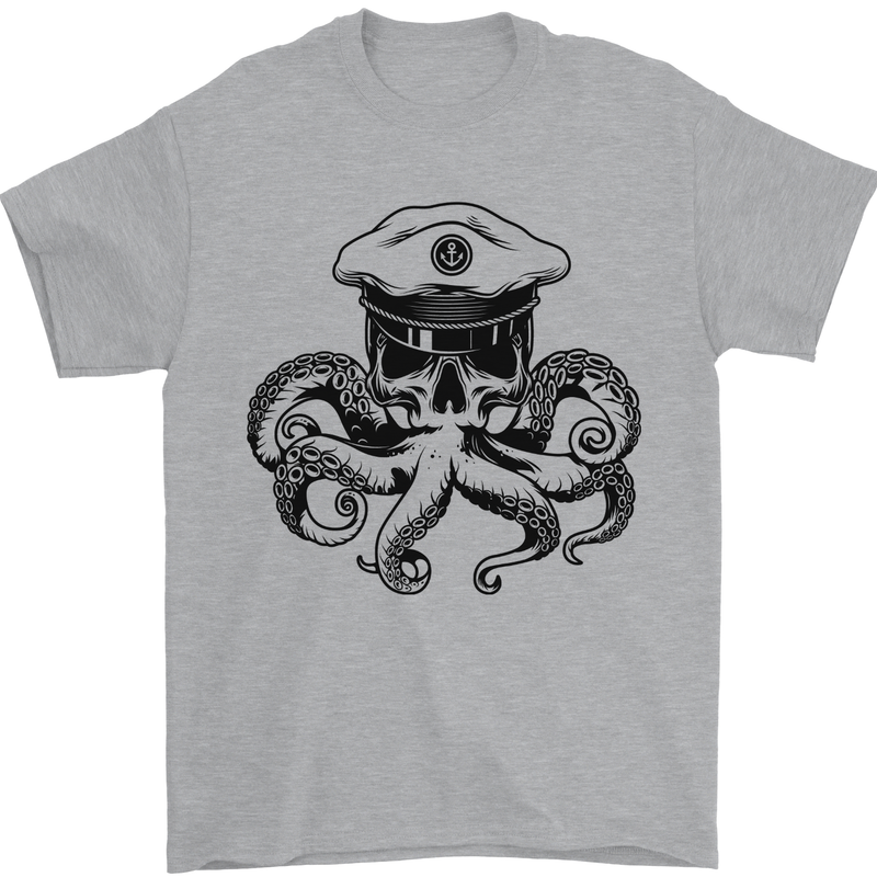 Captain Cthulhu Octopus Sailor Boat Navy Skull Mens T-Shirt 100% Cotton Sports Grey