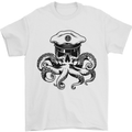 Captain Cthulhu Octopus Sailor Boat Navy Skull Mens T-Shirt 100% Cotton White