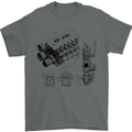 Car Engine Blueprints Petrolhead Mens T-Shirt 100% Cotton Charcoal
