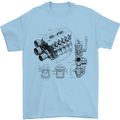 Car Engine Blueprints Petrolhead Mens T-Shirt 100% Cotton Light Blue