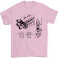 Car Engine Blueprints Petrolhead Mens T-Shirt 100% Cotton Light Pink