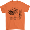 Car Engine Blueprints Petrolhead Mens T-Shirt 100% Cotton Orange
