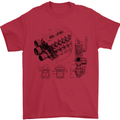 Car Engine Blueprints Petrolhead Mens T-Shirt 100% Cotton Red