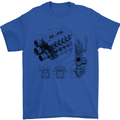 Car Engine Blueprints Petrolhead Mens T-Shirt 100% Cotton Royal Blue