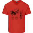 Car Engine Blueprints Petrolhead Mens V-Neck Cotton T-Shirt Red