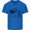Car Engine Blueprints Petrolhead Mens V-Neck Cotton T-Shirt Royal Blue