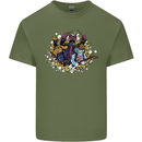 Cat & Dog Rock Band Music Guitar Drums Mens Cotton T-Shirt Tee Top Military Green