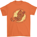 Cat & Pizza Anti Valentines Singles Day Mens T-Shirt 100% Cotton Orange