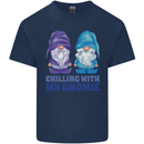 Chilling With My Gnomie Funny Gnomes Mens Cotton T-Shirt Tee Top Navy Blue