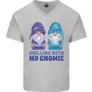 Chilling With My Gnomie Funny Gnomes Mens V-Neck Cotton T-Shirt Sports Grey