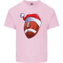 Christmas American Football Santa Hat Xmas Kids T-Shirt Childrens Light Pink