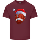 Christmas American Football Santa Hat Xmas Mens Cotton T-Shirt Tee Top Maroon