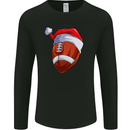 Christmas American Football Santa Hat Xmas Mens Long Sleeve T-Shirt Black