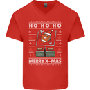 Christmas American Football Xmas Mens V-Neck Cotton T-Shirt Red