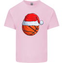 Christmas Basketball With a Santa Hat Xmas Kids T-Shirt Childrens Light Pink