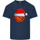 Christmas Basketball With a Santa Hat Xmas Kids T-Shirt Childrens Navy Blue