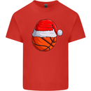 Christmas Basketball With a Santa Hat Xmas Mens Cotton T-Shirt Tee Top Red