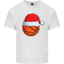 Christmas Basketball With a Santa Hat Xmas Mens Cotton T-Shirt Tee Top White