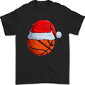 Christmas Basketball With a Santa Hat Xmas Mens T-Shirt 100% Cotton Black