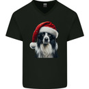 Christmas Border Collie Wearing an Xmas Hat Dog Mens V-Neck Cotton T-Shirt Black