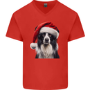 Christmas Border Collie Wearing an Xmas Hat Dog Mens V-Neck Cotton T-Shirt Red
