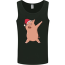 Christmas Dabbing Pig Wearing an Xmas Hat Mens Vest Tank Top Black