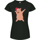 Christmas Dabbing Pig Wearing an Xmas Hat Womens Petite Cut T-Shirt Black