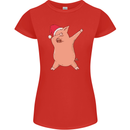 Christmas Dabbing Pig Wearing an Xmas Hat Womens Petite Cut T-Shirt Red