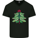 Christmas Dragonfly Xmas Tree Mens V-Neck Cotton T-Shirt Black