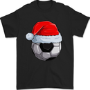 Christmas Football Santa Hat Xmas Soccer Mens T-Shirt 100% Cotton Black