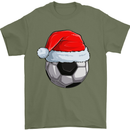 Christmas Football Santa Hat Xmas Soccer Mens T-Shirt 100% Cotton Military Green