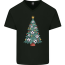 Christmas Football Tree Xmas Soccer Footy Mens V-Neck Cotton T-Shirt Black