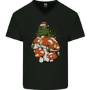 Christmas Frog Mushroom Xmas Mycology Foraging Mens V-Neck Cotton T-Shirt Black
