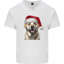 Christmas Golden Labrador Dog Xmas Hat Mens V-Neck Cotton T-Shirt White