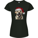 Christmas Golden Labrador Dog Xmas Hat Womens Petite Cut T-Shirt Black
