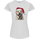 Christmas Golden Labrador Dog Xmas Hat Womens Petite Cut T-Shirt White