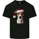 Christmas Jack Russell Dog Wearing an Xmas Hat Mens Cotton T-Shirt Tee Top Black