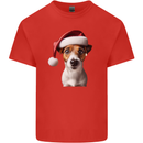 Christmas Jack Russell Dog Wearing an Xmas Hat Mens Cotton T-Shirt Tee Top Red
