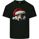 Christmas Jack Russell Wearing an Xmas Hat Dog Mens Cotton T-Shirt Tee Top Black