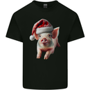 Christmas Pig Wearing Xmas Hats Piglets Mens Cotton T-Shirt Tee Top Black