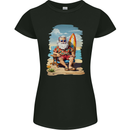 Christmas Santa With Surfboard Xmas Surfing Womens Petite Cut T-Shirt Black
