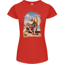 Christmas Santa With Surfboard Xmas Surfing Womens Petite Cut T-Shirt Red