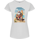 Christmas Santa With Surfboard Xmas Surfing Womens Petite Cut T-Shirt White