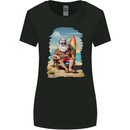 Christmas Santa With Surfboard Xmas Surfing Womens Wider Cut T-Shirt Black