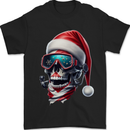 Christmas Scuba Diving Skull Xmas Hat Mens T-Shirt 100% Cotton Black